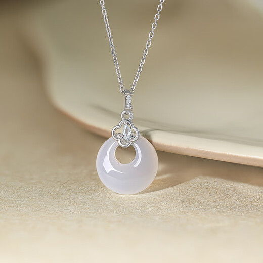 Saturday Fortune (ZLF) S925 silver chalcedony necklace for women, elegant and safe buckle pendant as a birthday gift for girlfriend, pendant chain length 40+5cm
