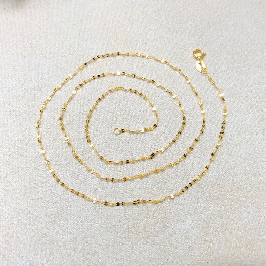 Fujiu 18k gold necklace women's clavicle super flash tile 45cm with pendant plain chain gold au750 adjustable Chinese Valentine's Day 18K white tile chain about 45cm