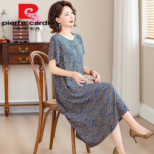 皮尔卡丹（pierre cardin）新款中年妈m妈装棉绸连衣裙女夏季中老年高端洋气阔太太人造棉裙 10号色  719#今年流行的轻奢品牌 3XL 建议125-140斤