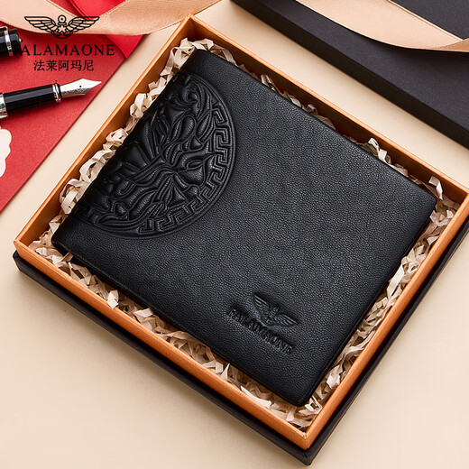 Falai Armani men's wallet men's luxury leather short 2025 new high-end soft cowhide wallet boy's birthday gift QB002/top cowhide [counter gift box] Writing greeting card printing photos Contact customer service