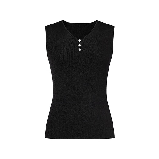 Kelaitels neuer Sommer 2025 Einfache Festkörper-V-Ausschnitt-Weste für Frauen schlanker fit schlanker innerer Perspektive Top Black M.