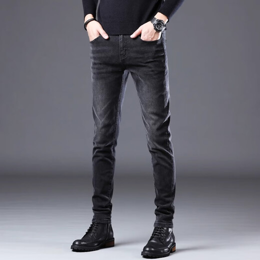 JEEP SPIRIT genuine Jeep high-end jeans men 2025 summer thin slim foot high-end elastic casual pants men 1048 black regular size 32 size waist circumference 2 feet 5 suitable for 130-140Jin [Jin equals 0.5 kg]