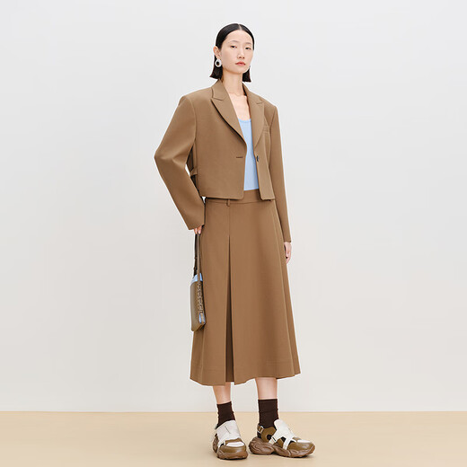 AUM (AUM) relaxed suit AUM 2025 spring new texture twill suit jacket skirt trousers brown top M