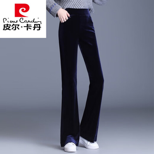 皮尔卡丹丝绒喇叭裤女春秋小个子金丝绒微喇裤显瘦直筒裤高腰长裤子休闲裤 3886 黑色 长裤 +绒款 3XL 135-150斤