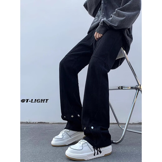 
POUM men's joint jeans men's 2025 new American high street loose casual straight-tight fashion brand handsome student pants WKXS-K691 white S