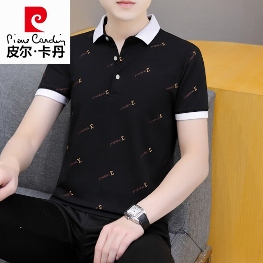 Pierre Cardin Cardin Summer Men's Short à manches à manches Polo T-shirt T-shirt à mi-manche T-shirt Casual Casual T-shirt Black Qy679 M 100-120Jin [Jin est égal à 0,5 kg]