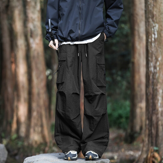 
SWAMP AREA paratrooper charge pants men's spring and summer thin pleated hiking pants straight sports and casual ice silk pants WS701 black M