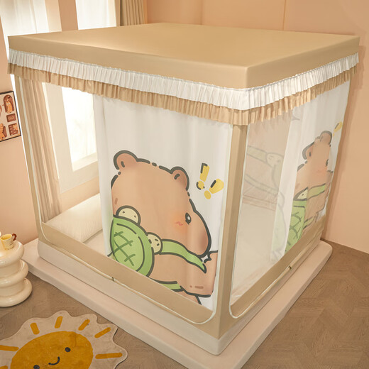 Wenwen 2025 new blackout anti-fall mosquito net for home bedroom cartoon tent bed curtain integrated baby to prevent falling out of bed
