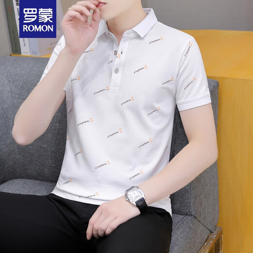 Romon Summer Herren-Kurzärärte-Revers-Polo-Hemd High-End Trendy Callared halbärmelte Jugend T-Shirt Casual Vielseitig T-Shirt Black Qy679 120135Jin [Jin gleich 0,5 kg] L