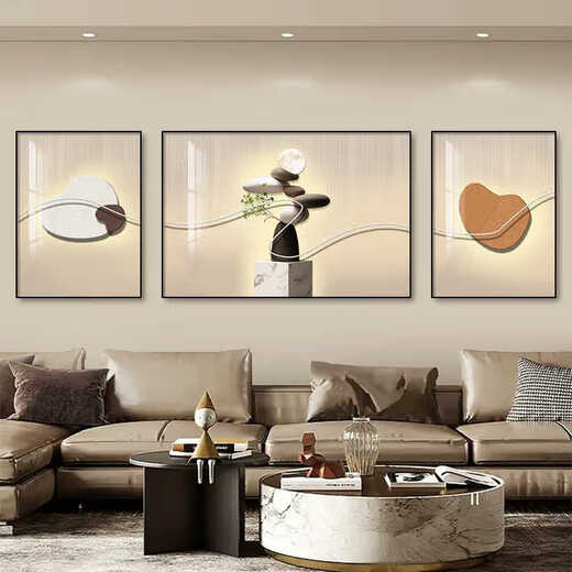 Huaixue modern light luxury living room decoration painting triptych painting high-end sense stone to operate sofa background wall hanging painting atmospheric wall painting T12358 left and right 70*90 middle 120*90 crystal porcelain aluminum alloy black frame