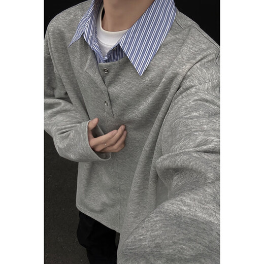 Pugesi (PUGESI) fat man large size fake two-piece contrasting color polo sweatshirt men's Henry collar spring and autumn loose plus fat shirt collar top jacket A001-W2343 black regular 4XL 180-205Jin Jin equals 0.5 kg