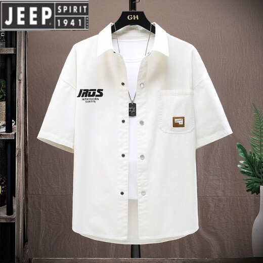 Jeep Spirit Camisa de mezclilla de mezclilla de manga corta Marca de moda para hombres Summer White Teenager Juvenil Versátil Versátil Camisa de moda suelta de moda NZJ-698 Azul (original Alta calidad) 2xl (adecuado para el peso 130 Jin [Jin equivale a 0.5 kg] -145 Jin [Jin equivale a 0.5 kg] desgaste)