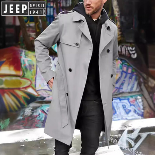 Jeep Spirit Jeep Trench Coat Herren Frühling und Herbst 2025 Neue Männerkleidung Europäischer und amerikanischer Langhülle Lampe Slim Double Breasted Casual Clothing Black L.