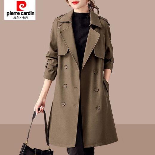 Pier Cardin 2025 Spring and Automne New Women's Trench Coat Veste de longueur Mid-Longue grande taille Petite manteau British Style Vêtements pour femmes Black L (100jin suggérés [Jin est égal à 0,5 kg] -115jin [Jin est égal à 0,5 kg]))