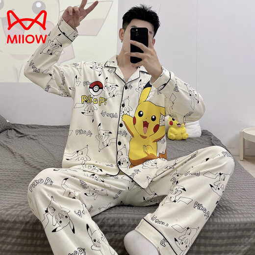 
Catman (MiiOW) 2025 new men's pajamas spring and autumn long sleeve thin style youth cartoon student summer day home clothing set 9921 men's model M standard (high 165100 Jin [Jin equals 0.5 kg])