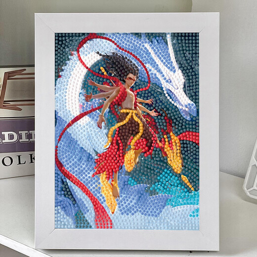 Yusen Yi Nezha Nail Painting Material Pack: Demon Child's Sea Diamond Sticker Children's Handmade Diy Pack Photo Frame Table Toys 7371 Tools + Wooden Frame + Color Box