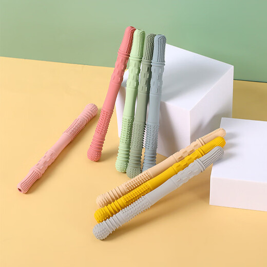 Guanxiangniao Teething Stick Baby Teething Stick Hollow Straw Teether Chewable Child Massage Gum Food Grade Soft Bite Deep Pink*/1pc Silicone Hollow Teether Tube