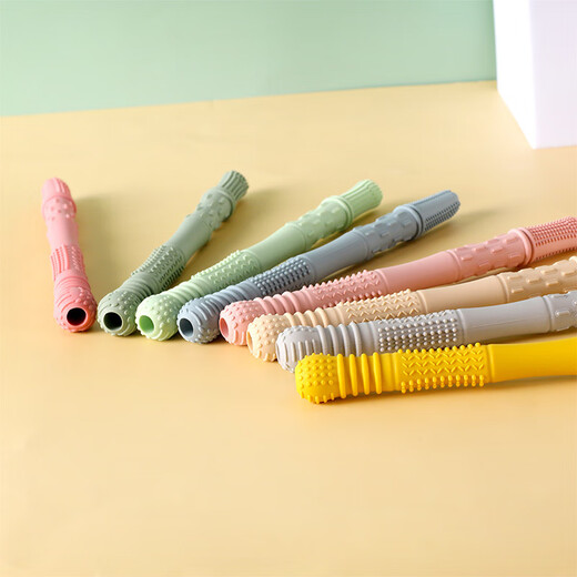 Guanxiangniao Teething Stick Baby Teething Stick Hollow Straw Teether Chewable Child Massage Gum Food Grade Soft Bite Deep Pink*/1pc Silicone Hollow Teether Tube