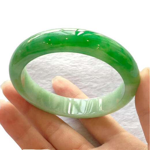 Ice and glutinous sun green jade bracelet Laokeng floating green square circle ice seed green imperial concubine gift female jade bracelet No. 53