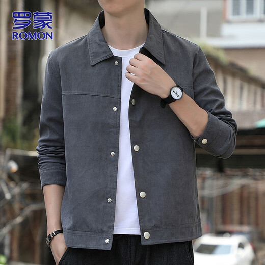 ROMON jacket men's autumn and winter suede jacket men's Korean style casual tops men's dark gray XL