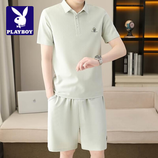 Playboy; Playboy Sommer schnell trocknend kurzschließend T-Shirt Herren-Set Lteaus hübsche Sport-Shorts 2025 Trendy White Top Men 902 Hellgrün (Set) 2xl (ca. 135 ~ 150 Jin [Jin ist gleich 0,5 kg] kann getragen werden)
