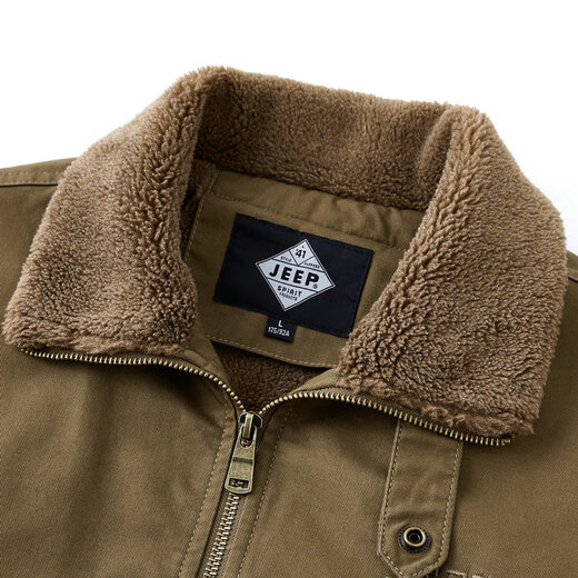 Jeep (JEEP) fleece jacket men's winter warm thickened pilot jacket pure cotton workwear casual cotton coat men's large size cotton jacket camel XL recommended weight 150Jin Jin equals about 0.5 kg