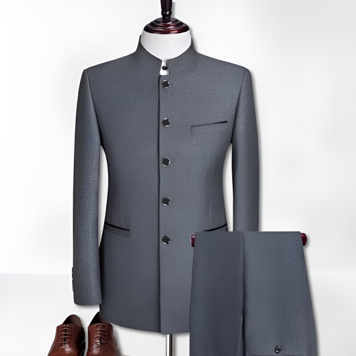 SUSTYLE luxury high-end brand men's high-end Chinese tunic suit men's Chinese stand-up collar suit slim and versatile Chinese dress clothing hidden button black top + pants gift box 170/114 M