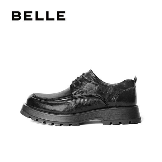 Belle men's shoes commuting business leather shoes pleated cowhide leather comfortable thick sole formal shoes A1422AM4 [pre-sale] black - single 42 (260mm)