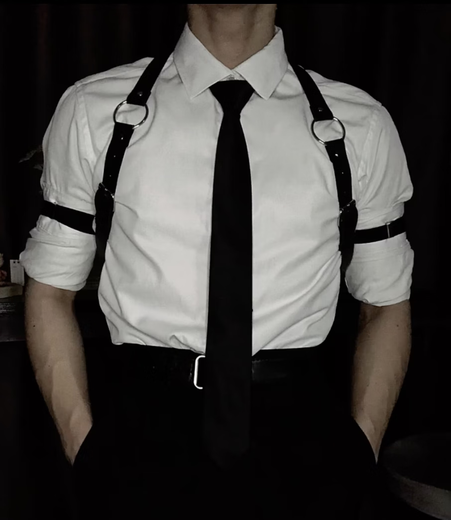 CLCEY Britischer Yuppie-Herrengürtel, hochwertig, gutaussehend, Straßenspaß, langärmelige Hosenträger, Bar-Anzug für männliche Models, schwarzer Schultergurt 49 cm 3XL 160Jin Jin entspricht 0,5 kg -170