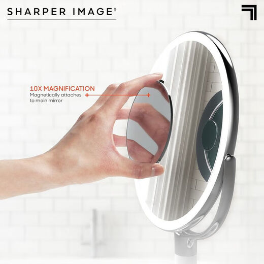 SHARPER IMAGE SPASTUDIO 9-inch double-sided vanity mirror with built-in speaker wireless Bluetooth 360 rotary touch control adjustable LED light white