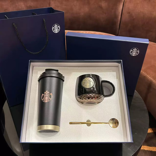 
Starbucks Starbucks Cup Gift Customized Water Cup Double Drinking Hot Insulation Cup Straw Cup Coffee Cup Souvenir New Year Gift Black Gold Goddess + Mug Blue Gift Box 520ml