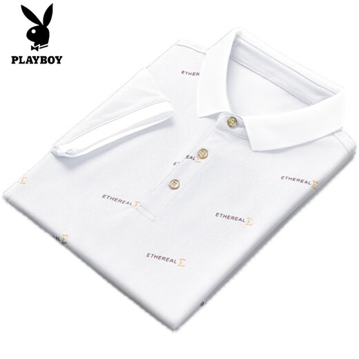 花花公子（PLAYBOY）2025新款夏季翻领男士短袖t恤休闲潮牌POLO 衫男装带领子半袖冰丝 黑色 QY679 2XL