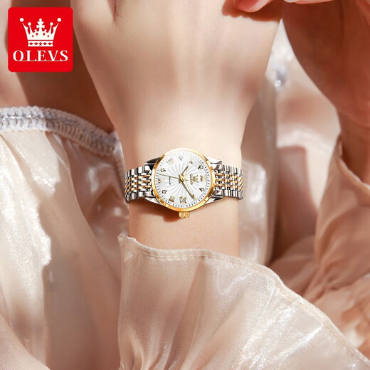 
OLEVS Swiss certified brand watch women's luminous waterproof fully automatic mechanical watch simple temperament light luxury women's watch OLEVS-6630 women-steel belt white