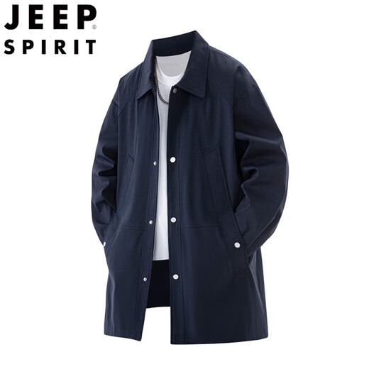 JEEP SPIRIT风衣外套男中长款2025新款春秋季休闲宽松夹克胖子加肥加大码男装 深蓝色8809【现货】 6XL 225-250斤