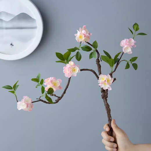 MPPMCK Zen Chinese style simulation flower living room decoration flower arrangement entrance hall fake plum blossom peach blossom floor ornaments linen rope white vase