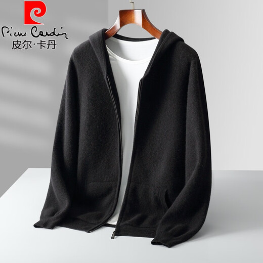 Pierre Cardin 2025 casual zipper hooded wool cardigan for men spring and autumn style knitted hoodie luxury fashion sweater jacket for men white L