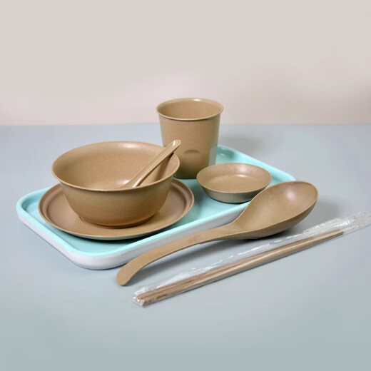 Shenfu disposable tableware set, biodegradable four-piece set of bowls, chopsticks, cups, spoons, bone plates, banquets, hotel home thickened lunch boxes, 50 rice husk bowls in bulk