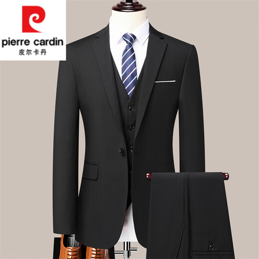 Pierre Cardin Suit Men's Suit Casual Black Dress Formal 2025 Spring Autumn Winter New Wedding Suit Slim Jacket Men Black Two Buttons Top + Pants 6XL
