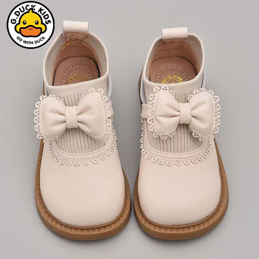 G.duck Little Yellow Duck Girls' Shoes Super Soft Leather Shoes 2026 Spring and Autumn New Elastic Socks Princess Shoes Versatile Children's Shoes Off-White (Add 1cm to your foot length when ordering) 29 (inner length 18cm)
