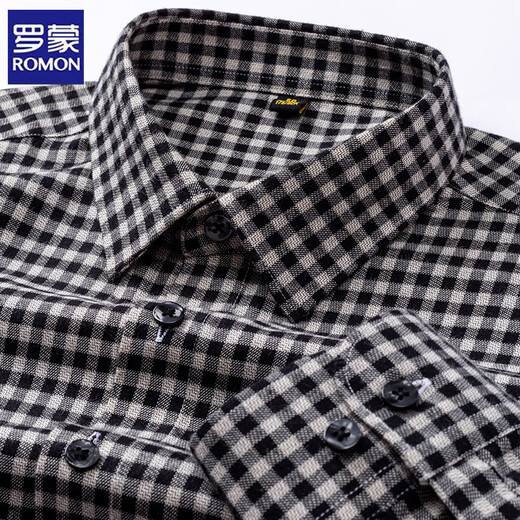 ROMON pure cotton furry plaid shirt men's long-sleeved casual and versatile middle-aged and elderly 100% cotton easy-to-maintain father's shirt 691 blue grid 40 (50) [Suggested 120-140Jin [Jin equals 0.5 kg]]