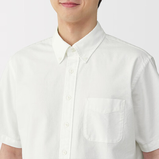 无印良品（MUJI）男式 棉水洗牛津纽扣领 套头短袖衬衫男士衬衣25年夏季 白色 M （170/92A）