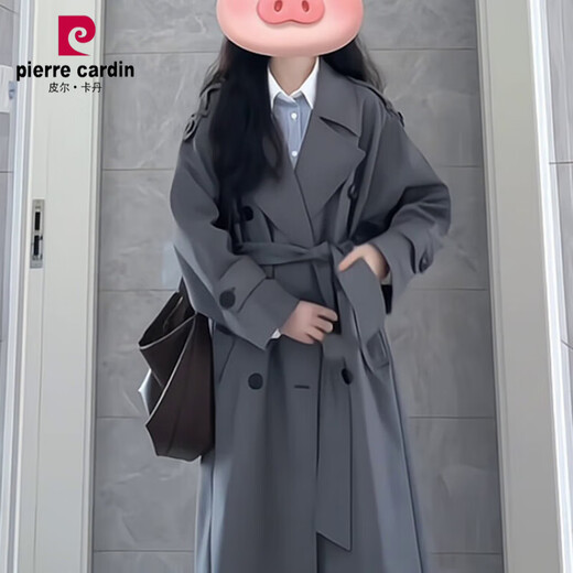 Pierre Cardin Gray Windbreaker Jacket Women's Mid-Length 2024 Early Spring Autumn New Korean Style Small High-end Super Nice-looking Coat Gray M 111-130Jin Jin equals 0.5 kg