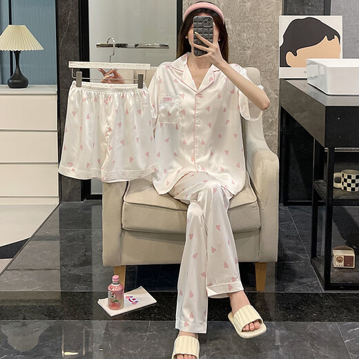 Catman (miiow) Pajamas pour femmes en été en trois pièces en trois pièces courtes à manches minces de grande taille.