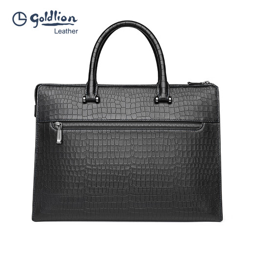 
Jinlilai official flagship men's bag genuine leather large capacity handbag new business bag men's crocodile pattern cowhide briefcase black large bag 13 inches