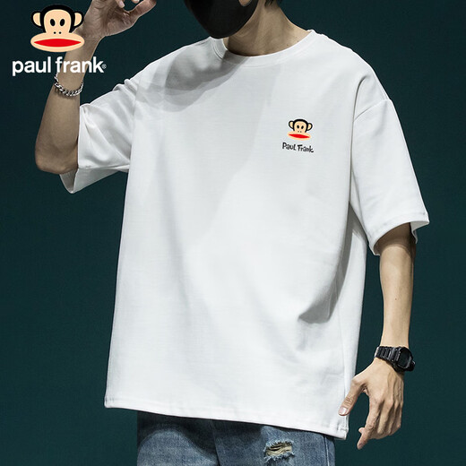大嘴猴（paul frank）短袖男士夏季休闲纯棉短袖t恤男运动短T上衣重磅男装 白色 XL 