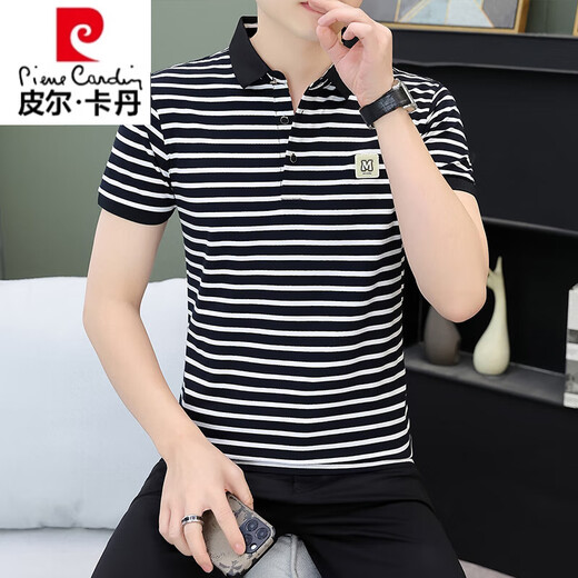 Pier Cardin reines Baumwoll-Revers-Polo-Shirt Herren Modemarke Leads Sommer kurzärmeliges T-Shirt Einfach gestreiftes obere Eissensen-High-End-High-End-Männer weiß Q753 m suggeriert 100-120jin [Jin ist 0,5 kg]