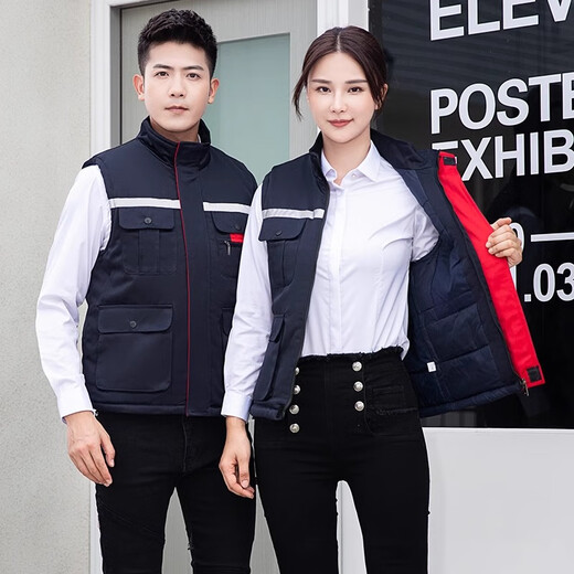 汇彩衫防静电棉马甲工作服定制印logo冬季汽修4S店加厚反光条工装劳保服 GYJ-9901棉马甲藏蓝色 L