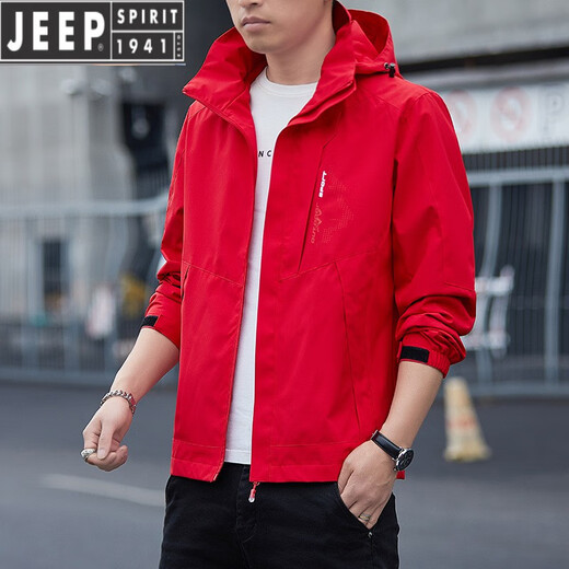 
JEEP SPIRIT spring and autumn thin outdoor charge top men's removable hat jacket for young and middle-aged versatile casual waterproof jacket trendy 6629 black 2XL