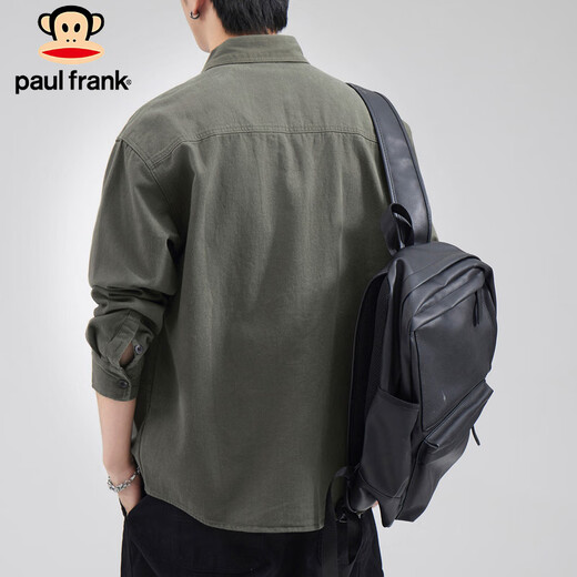 大嘴猴（paul frank）长袖衬衫男士春秋季美式复古休闲工装外套男上衣男装 森绿色 XL