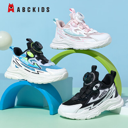 ABC KIDS童鞋男童儿童跑步运动鞋夏季小白鞋女童休闲鞋3527Q黑色白色33